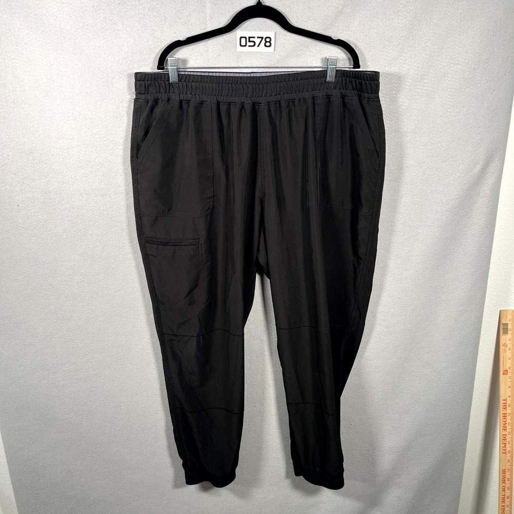 Womens Jogger Pants 42 Black Tapered Leg Elastic Waist Pull On Workout‎ Running